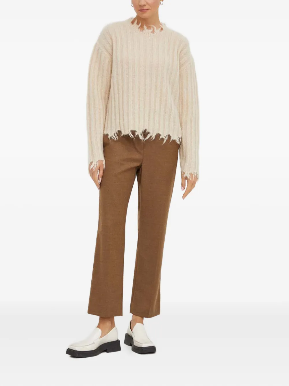 Herskind Ribbed-frayed Sweater In Neutral