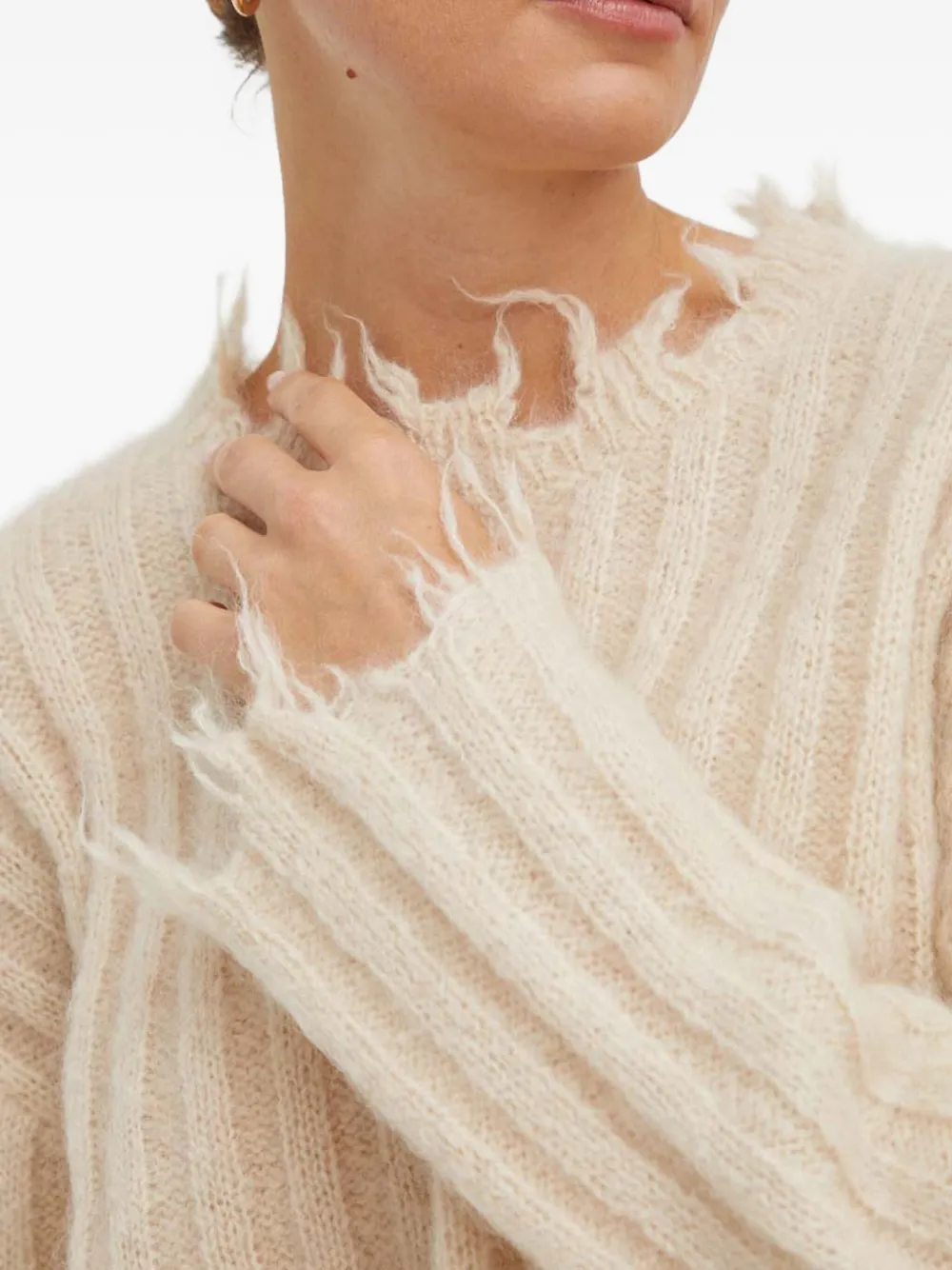 Herskind Ribbed-frayed Sweater In Neutral