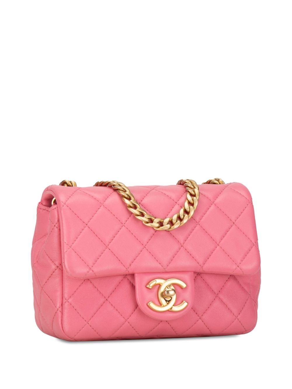 CHANEL 2021 Mini Square Lambskin Pearl Samba Flap crossbody bag Women