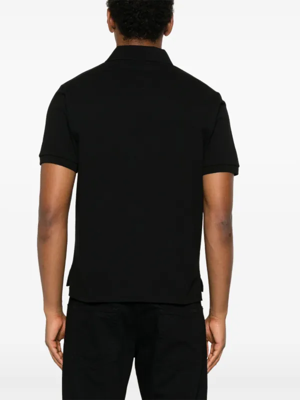 Saint Laurent Cassandre-embroidered Piqué Polo Shirt | Black