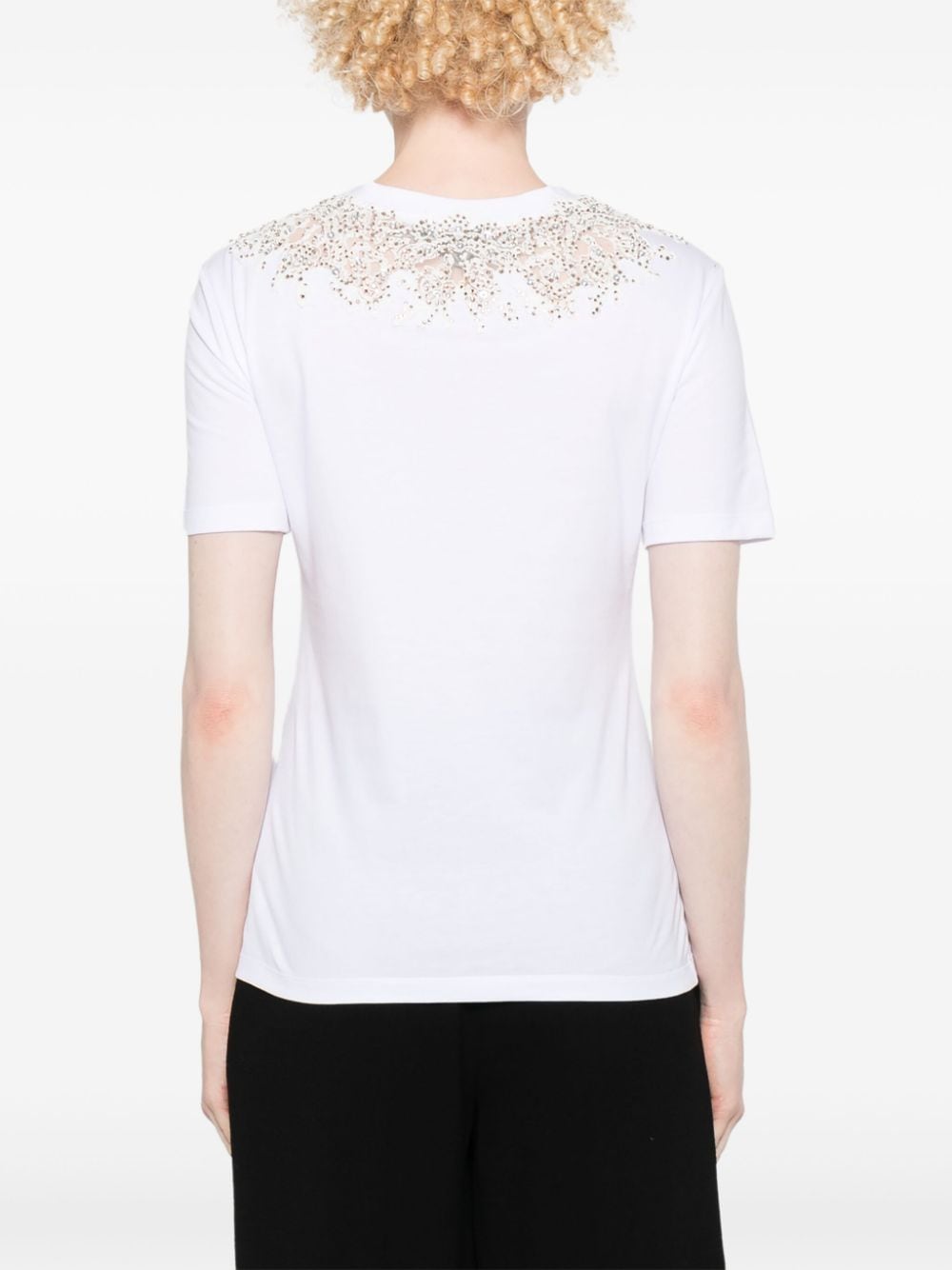 ERMANNO SCERVINO LACE-DETAIL CRYSTAL-EMBELLISHED T-SHIRT 