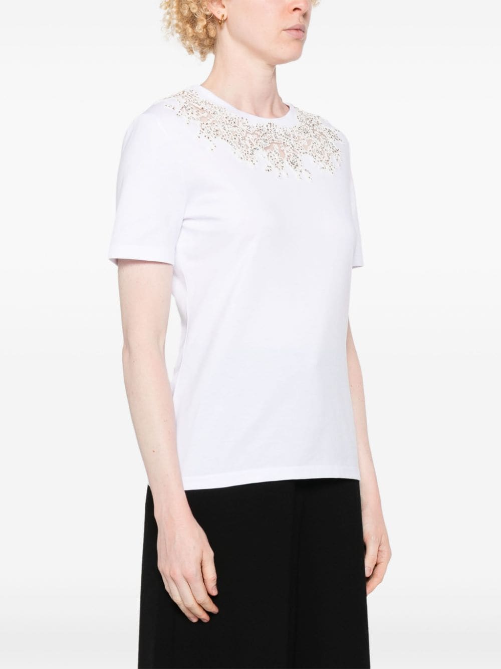 ERMANNO SCERVINO LACE-DETAIL CRYSTAL-EMBELLISHED T-SHIRT 