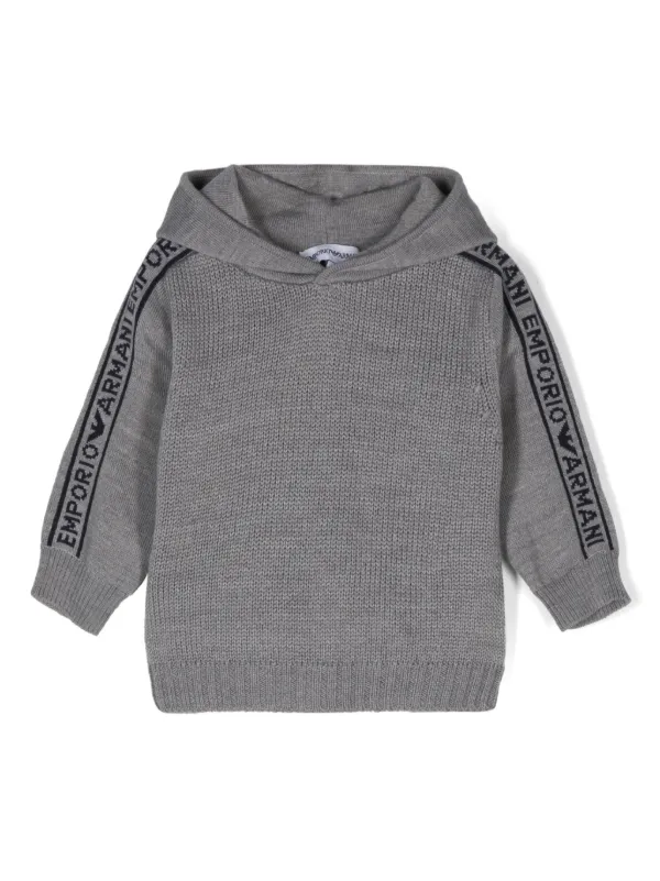 Emporio Armani Kids logo jacquard Hoodie Grey FARFETCH PH
