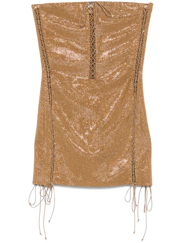 strapless open back dress Beige Halter Strap Pleated Short Dress main image 1