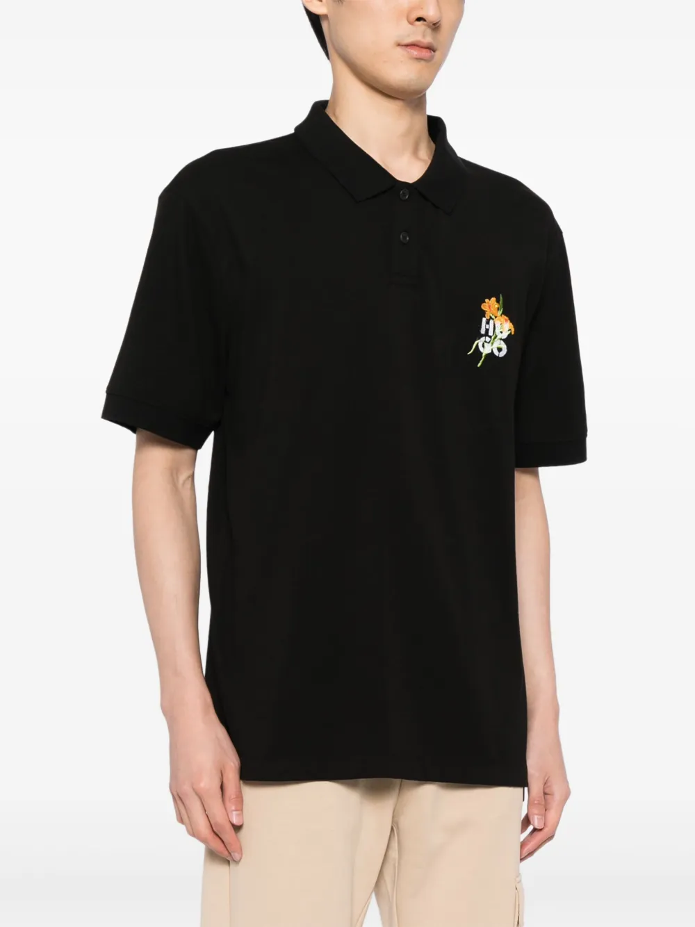 HUGO Katoenen-piqué poloshirt met logoprint Zwart