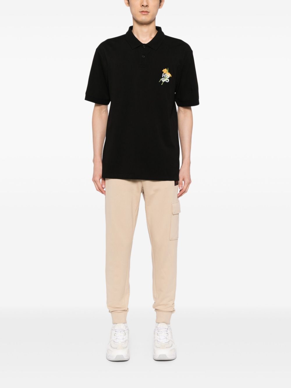 HUGO Katoenen-piqué poloshirt met logoprint - Zwart