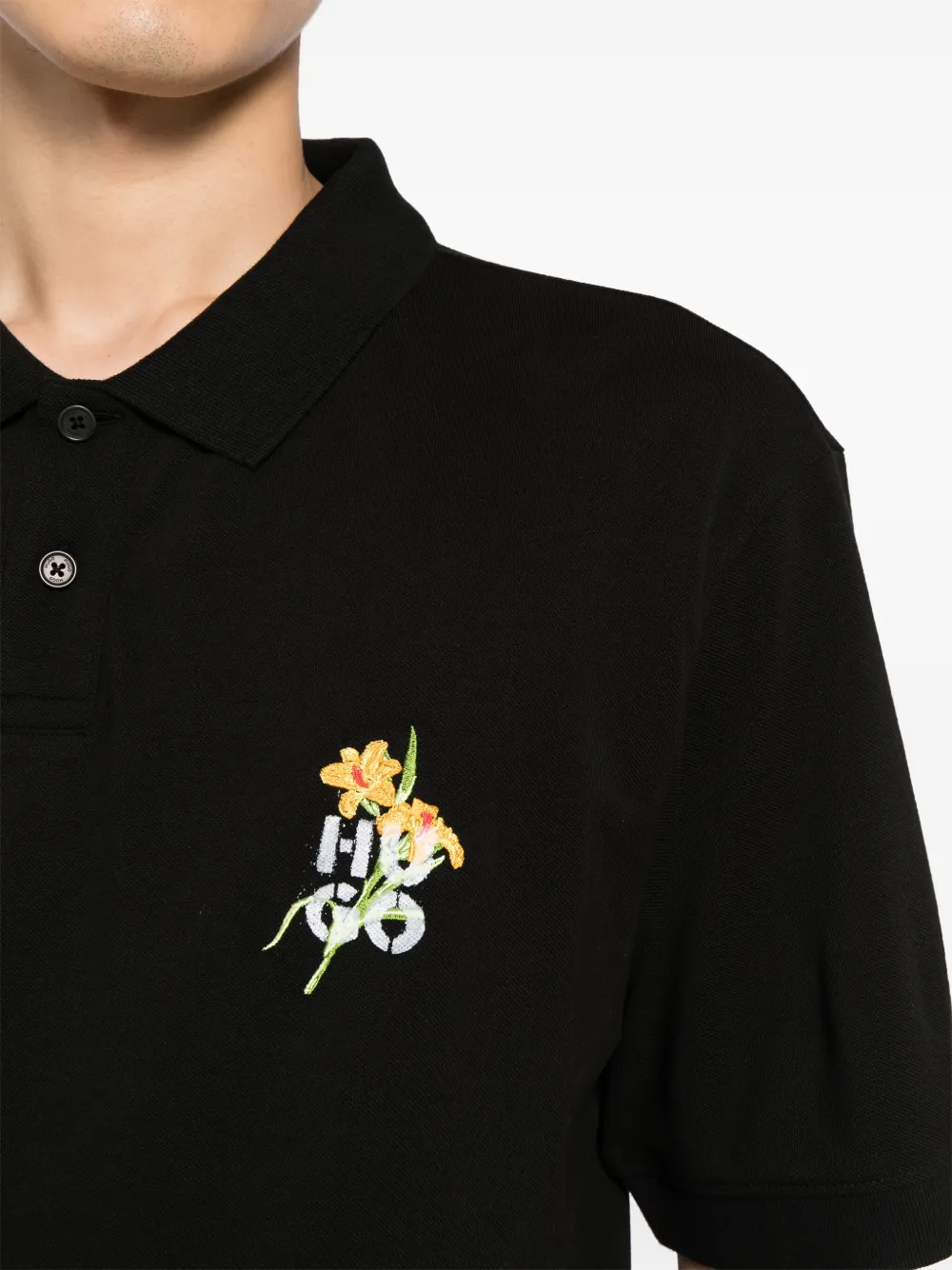 HUGO Katoenen-piqué poloshirt met logoprint Zwart