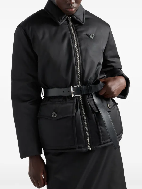 ジャケット・アウター Prada 1999 lether belt stand collar coat Prada Triangle Logo Belted Jacket | Black | FARFETCH UK