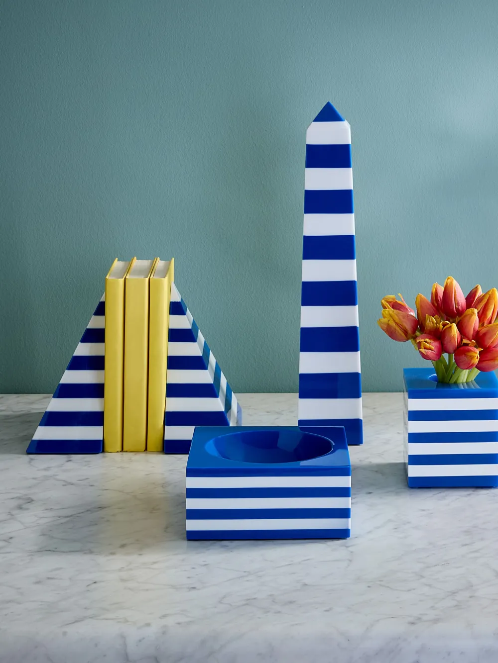 Jonathan Adler Striped Bookends In Blue