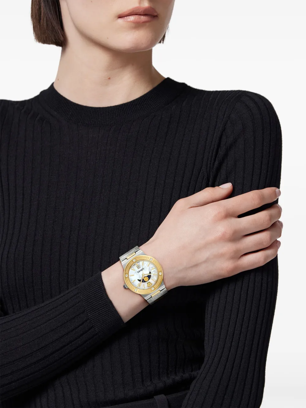 Versace グレカ ロゴ ムーンフェイズ 38mm 腕時計 | ホワイト Versace グレカ ロゴ ムーンフェイズ 38mm 腕時計 | ホワイト