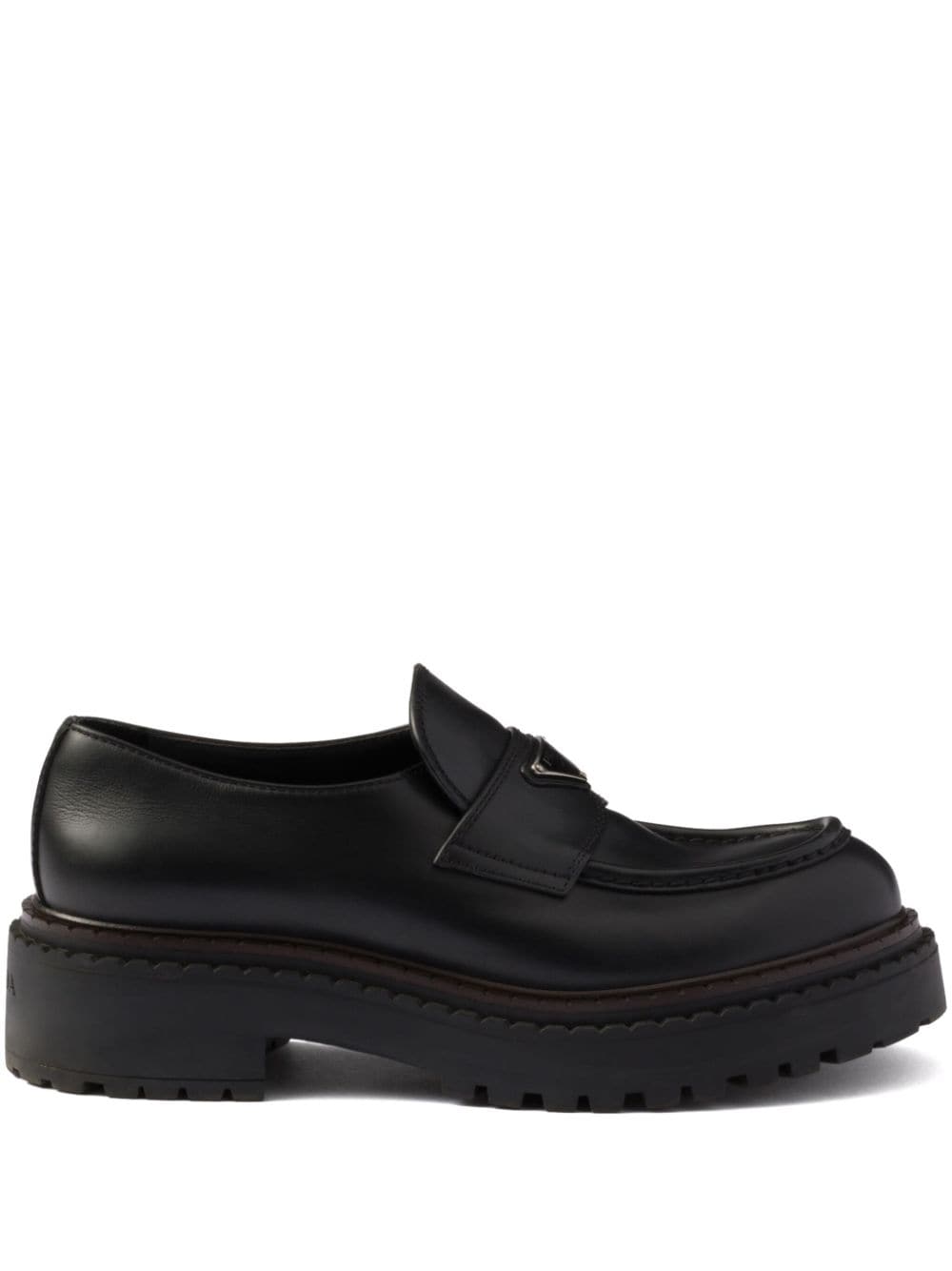 Shop Prada Leather Loafers In Black