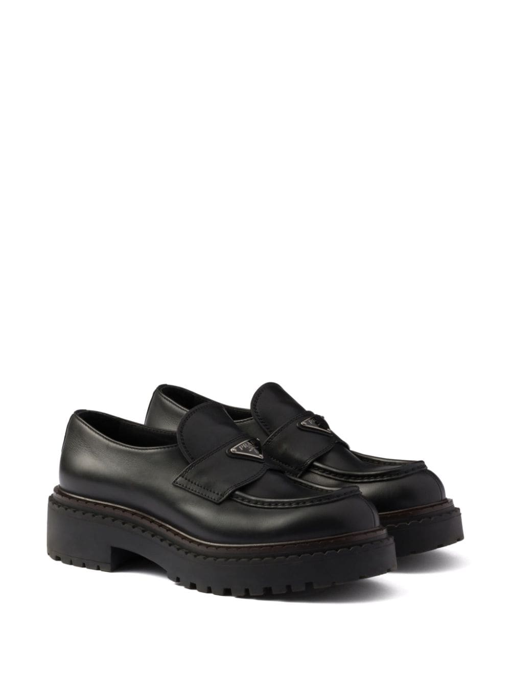 Shop Prada Leather Loafers In Black