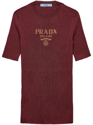 トップス PRADA Silk Tshirt Gray Prada Silk Logo Longline T-Shirt in Gray | Lyst