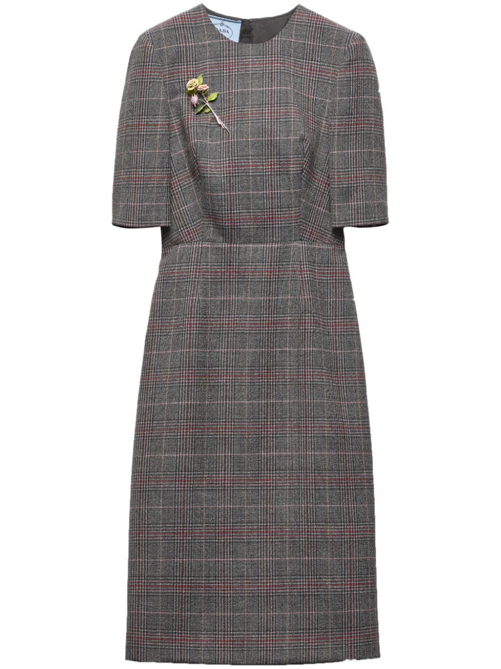 Shop Prada Prince-of-wales Midi Dress In Grey