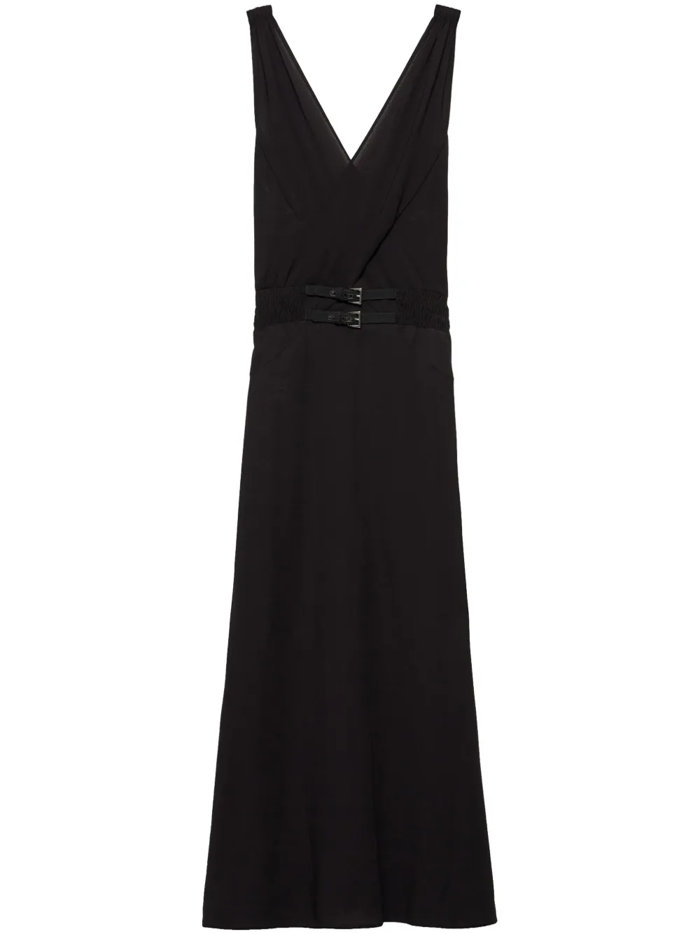 Prada Midi-jurk met V-hals en gesp Zwart