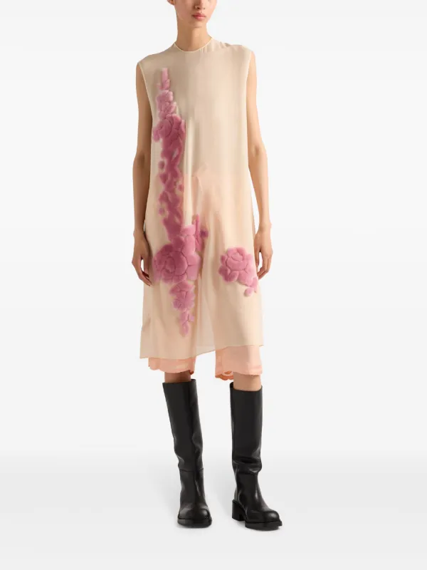 Prada Vestido Midi De Georgette Neutro FARFETCH CO