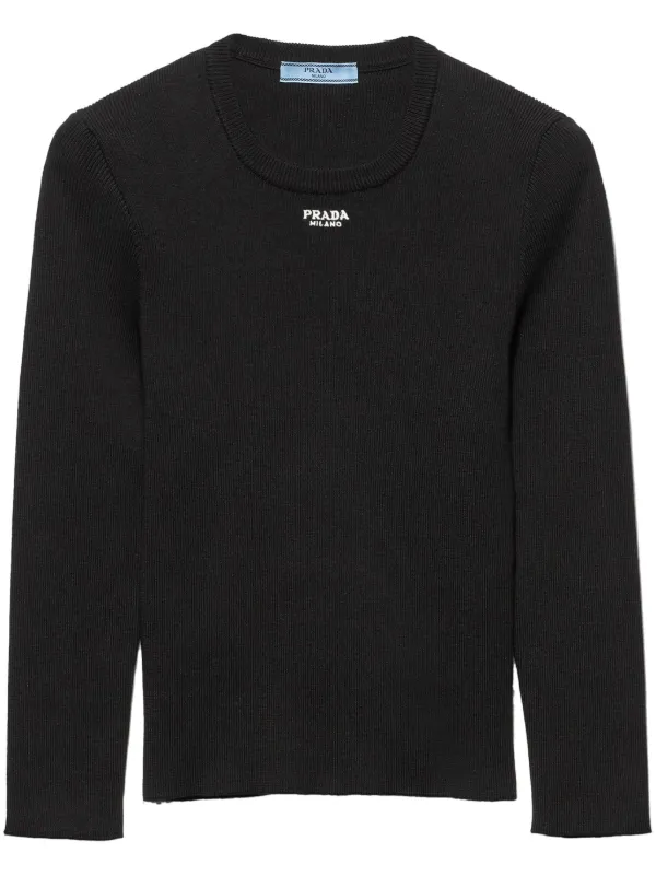 【関税＆送料込み】Prada Crew Neck T-Shirt Black Prada Crew neck t-shirt layered design | The Fashion Square