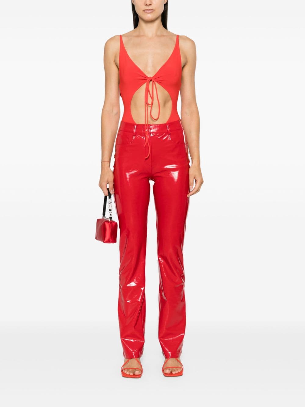 Shop Norma Kamali High-waist Bootcut Trousers In Red