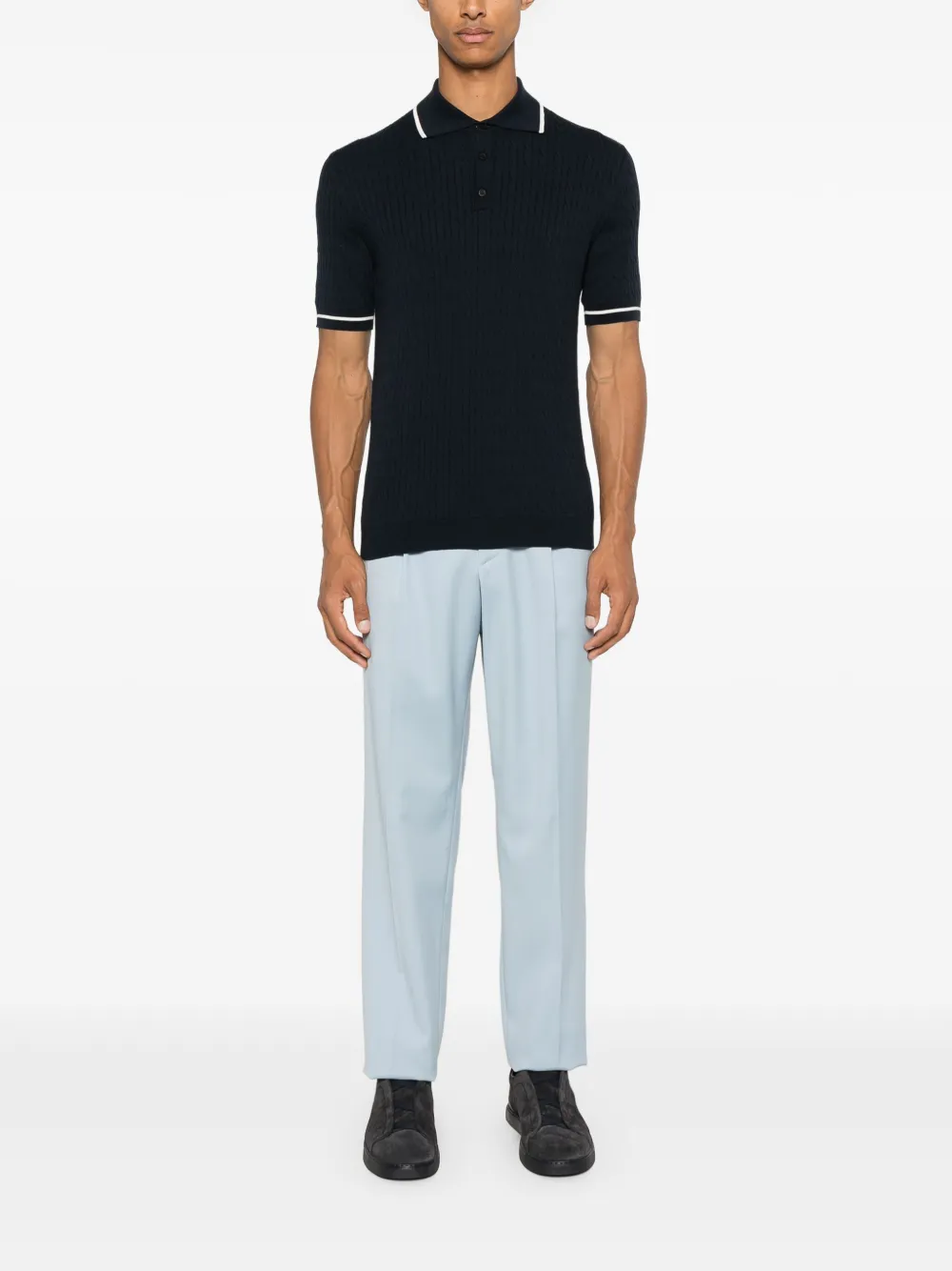 Peserico Poloshirt met gestreepte afwerking - Blauw