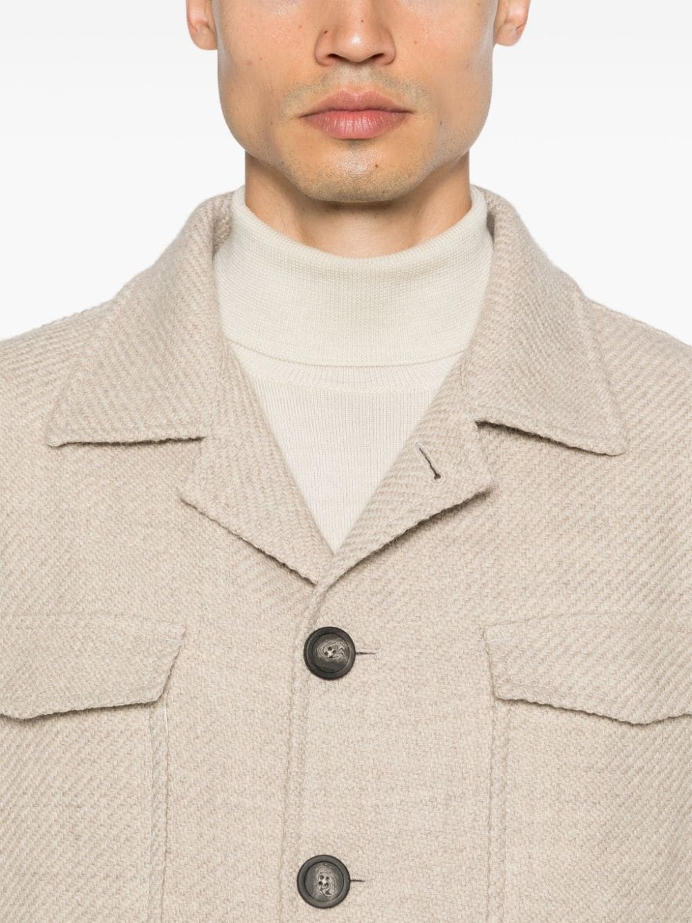 Shop Tagliatore Wool Shirt Jacket In 中性色