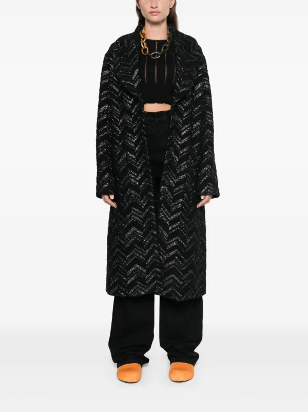 トレンチコート Missoni Black Boucle Knit Coat With Lame Chevron Bouclé knit coat with lamé chevron