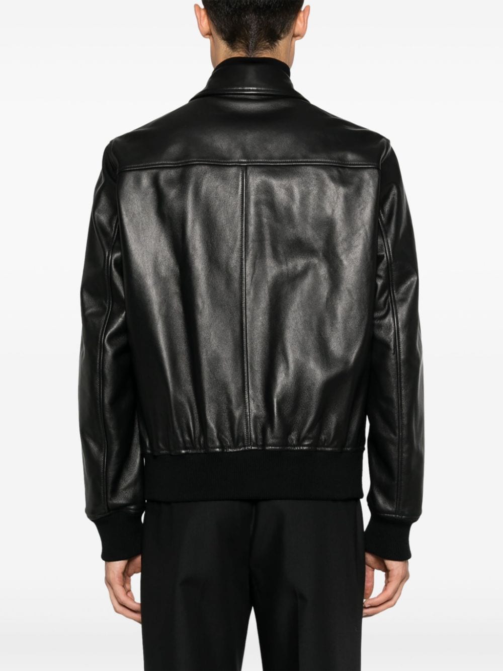 Shop Lardini Leather Bomber Jacket In Black