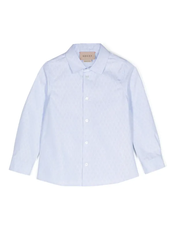 Gucci Kids logo-jacquard Cotton Shirt Blue FARFETCH IN