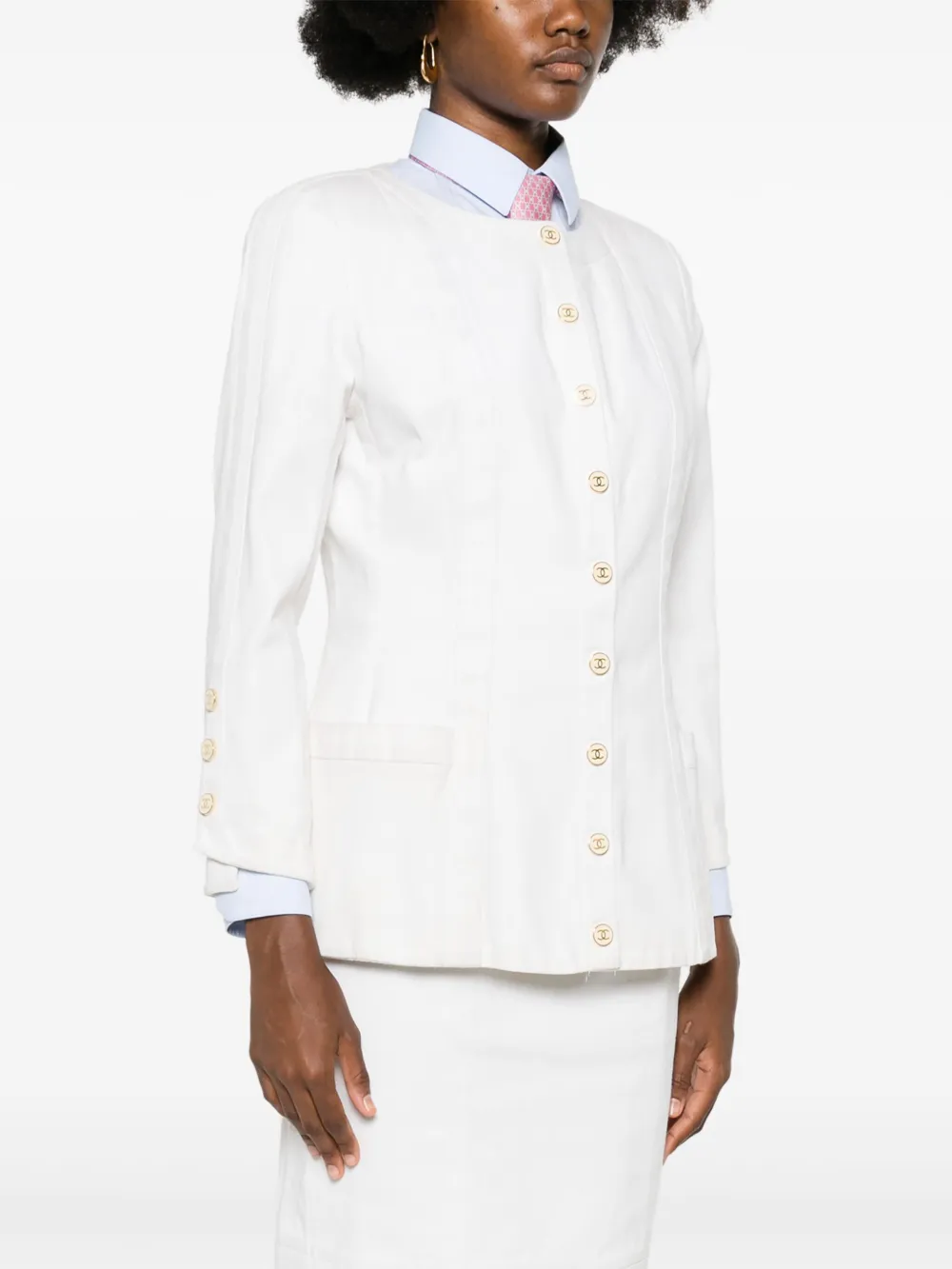 Pre-owned Chanel 1990s Cc-button Jacket In Neutrals