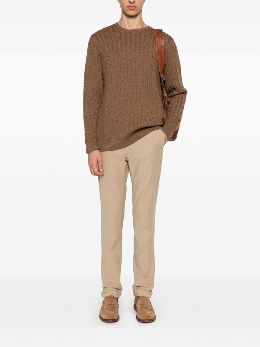 Shop Zanone Wool Crew-neck Sweater In Braun