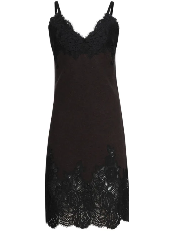 ワンピース BURBERRY BLACK SATIN DRESS Burberry Black Silk Satin Slip Dress With Fringed Detail