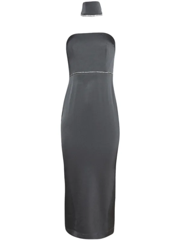 Alex Perry Neck Cuff Strapless Satin Dress | Grey | FARFETCH