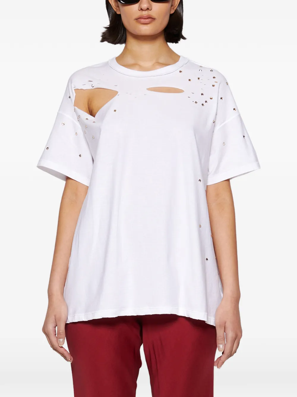 Interior Mandy Diamante cut-out T-shirt - Bianco