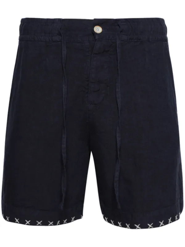 The Elder Statesman Contrasting-stitch Linen Shorts in Blue