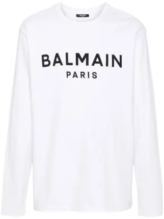 BALMAIN ホワイト ロゴ 長袖Tシャツ