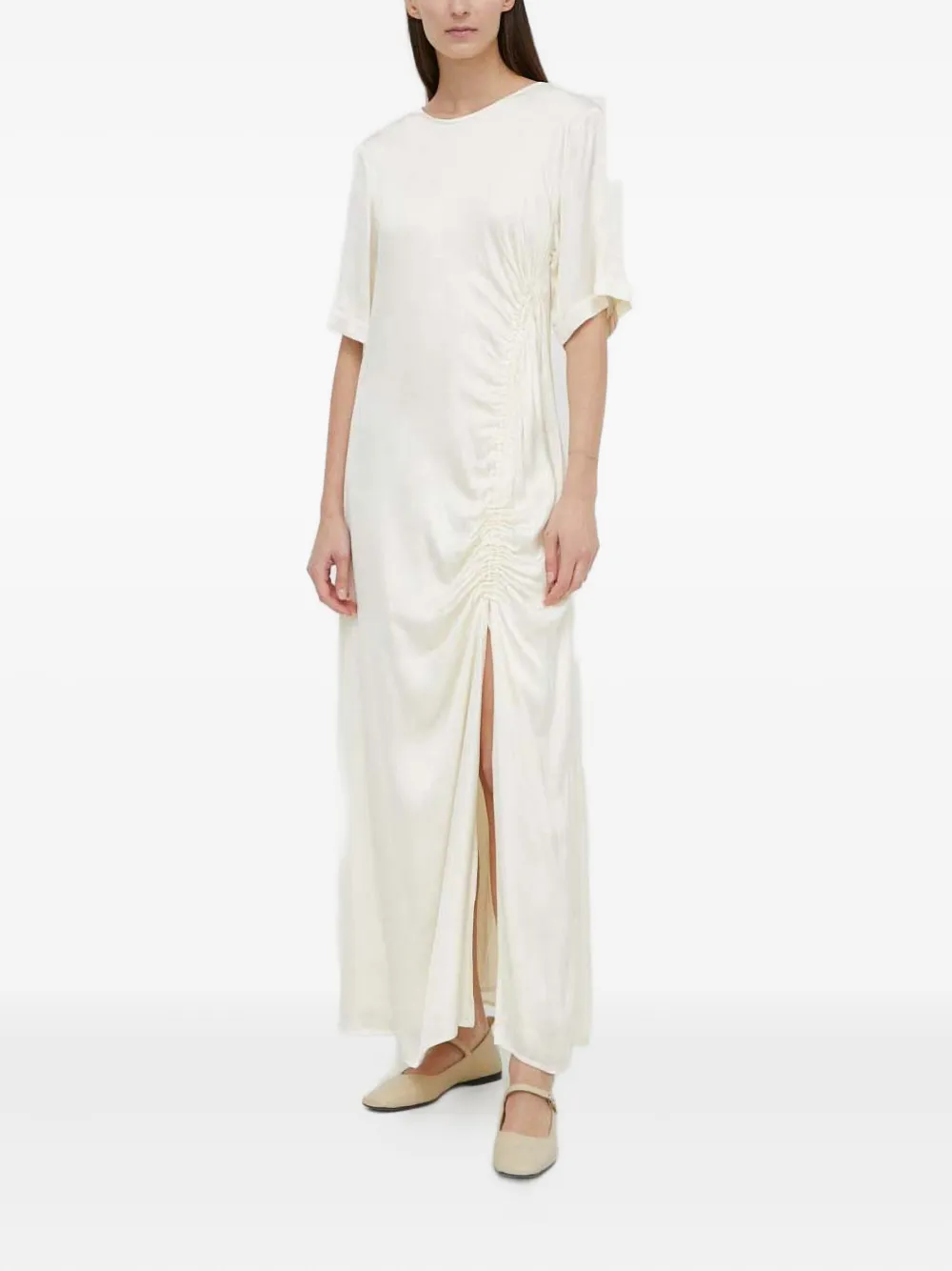Herskind Ruched-slit Maxi Dress In Neutral
