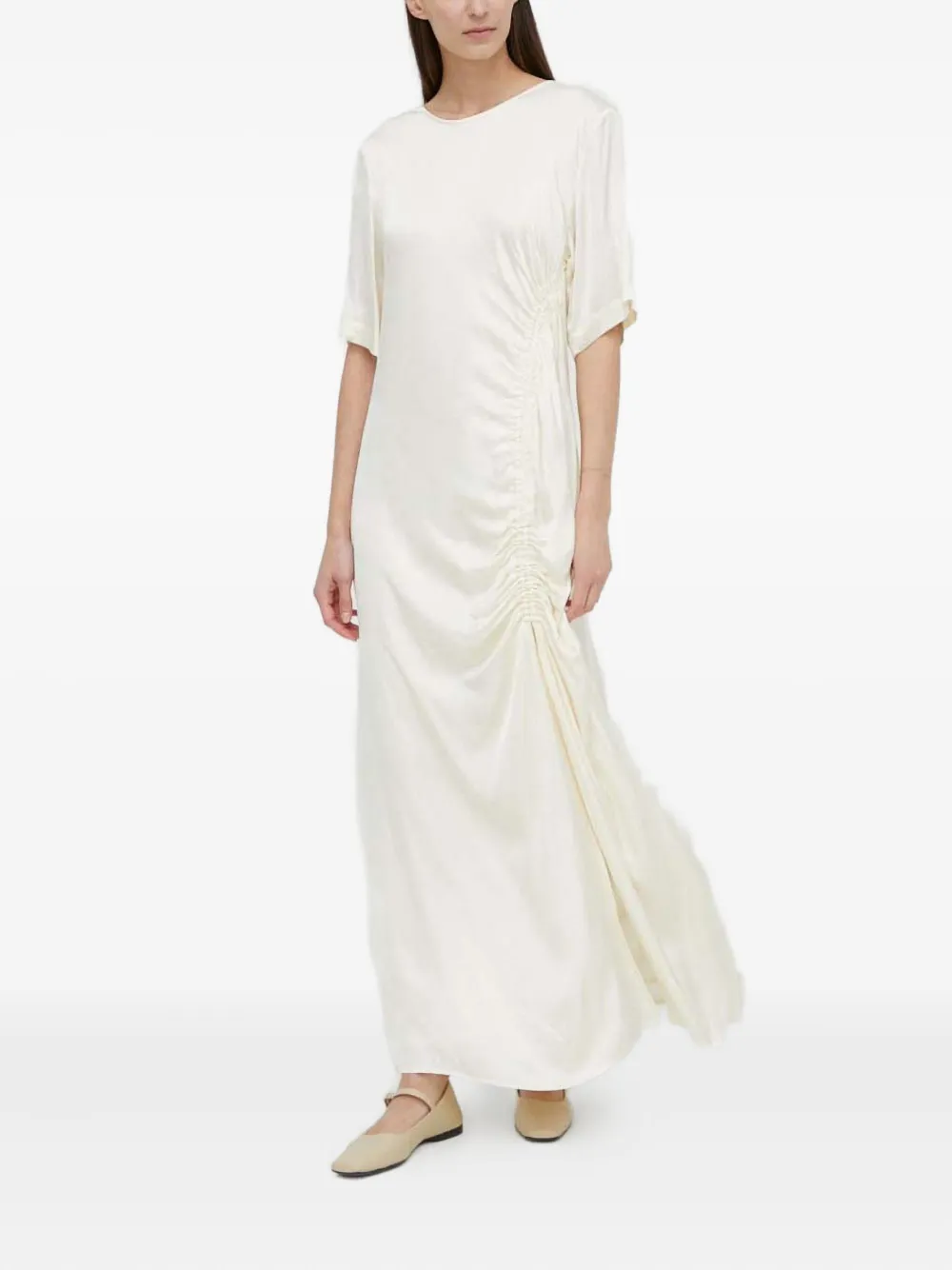 Herskind Ruched-slit Maxi Dress In Neutral