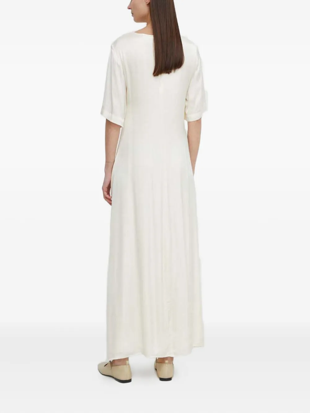Herskind Ruched-slit Maxi Dress In Neutral
