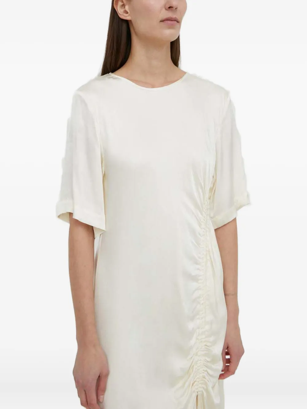 Herskind Ruched-slit Maxi Dress In Neutral