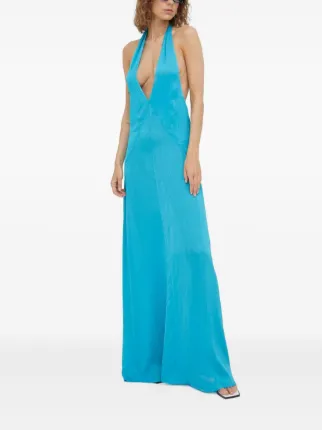 blue halter neck backless maxi dress Rhoda | Powder BLUE Twist Halter-Neck Cape Maxi Dress
