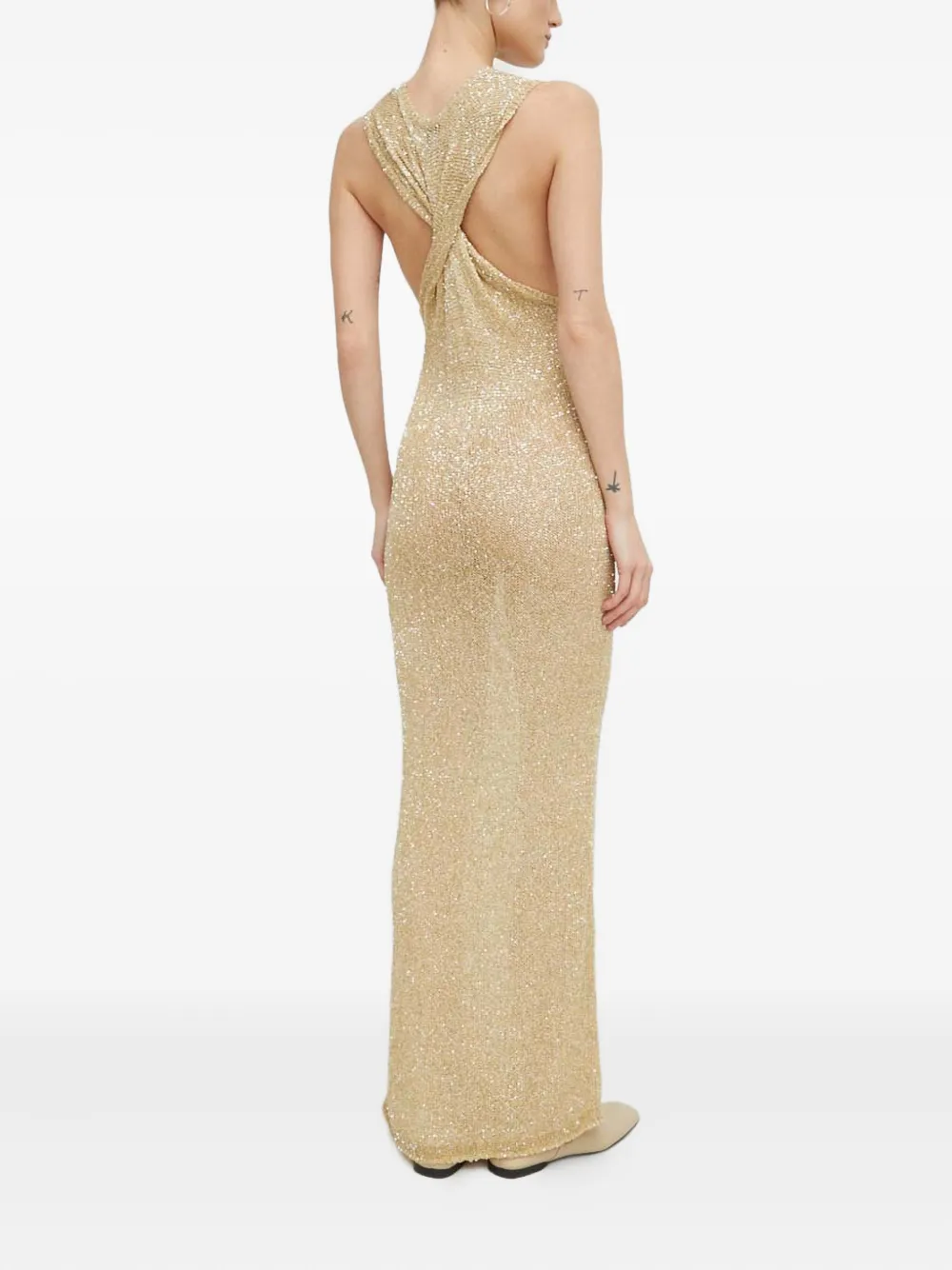 Herskind Twisted-back Maxi Dress In Gold