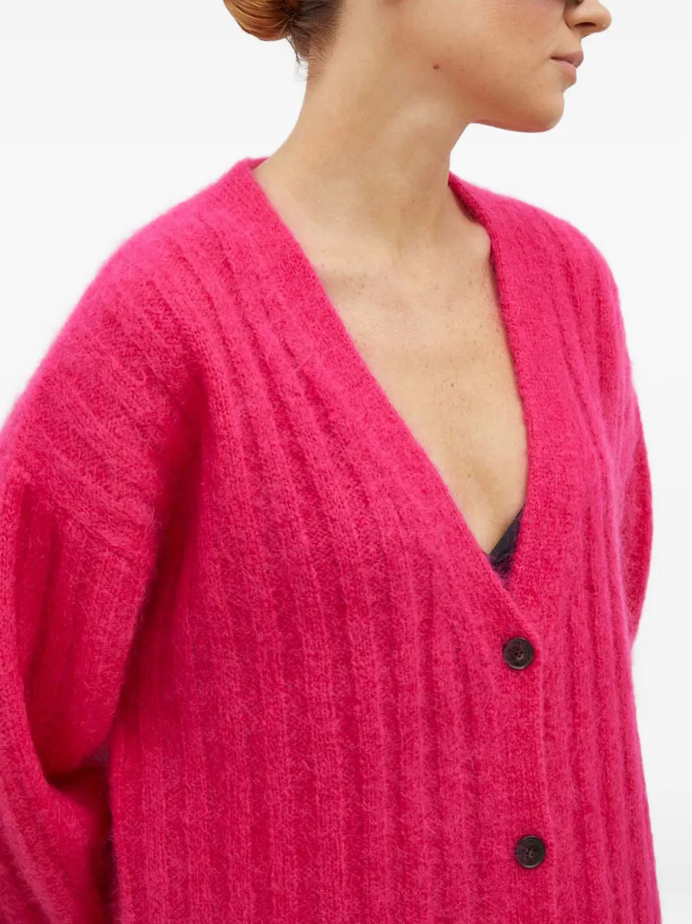 Herskind Button Frayed Cardigan In Pink