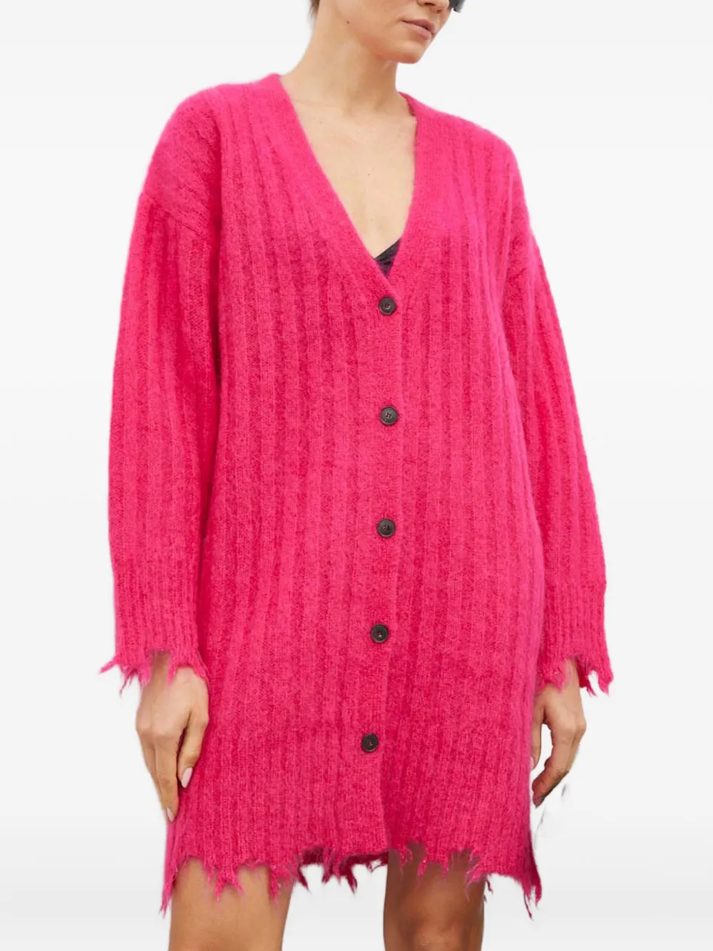 Herskind Button Frayed Cardigan In Pink