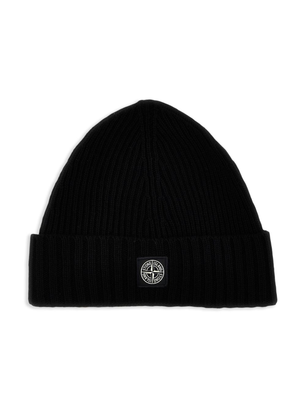 Stone Island Junior logo-patch knitted beanie - Black