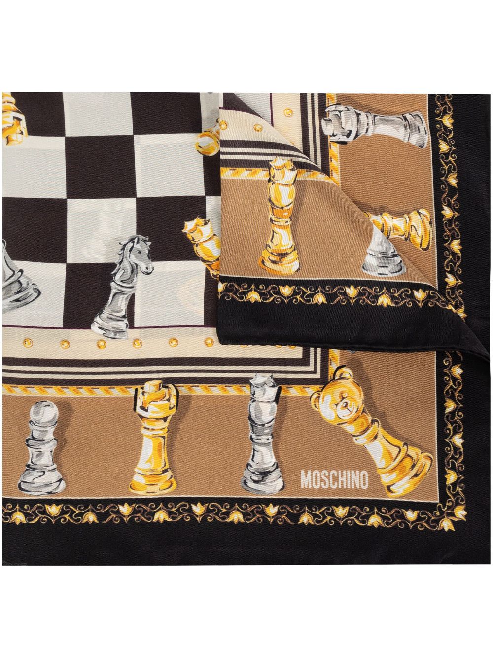 Shop Moschino Silk Pocket Square In Brown