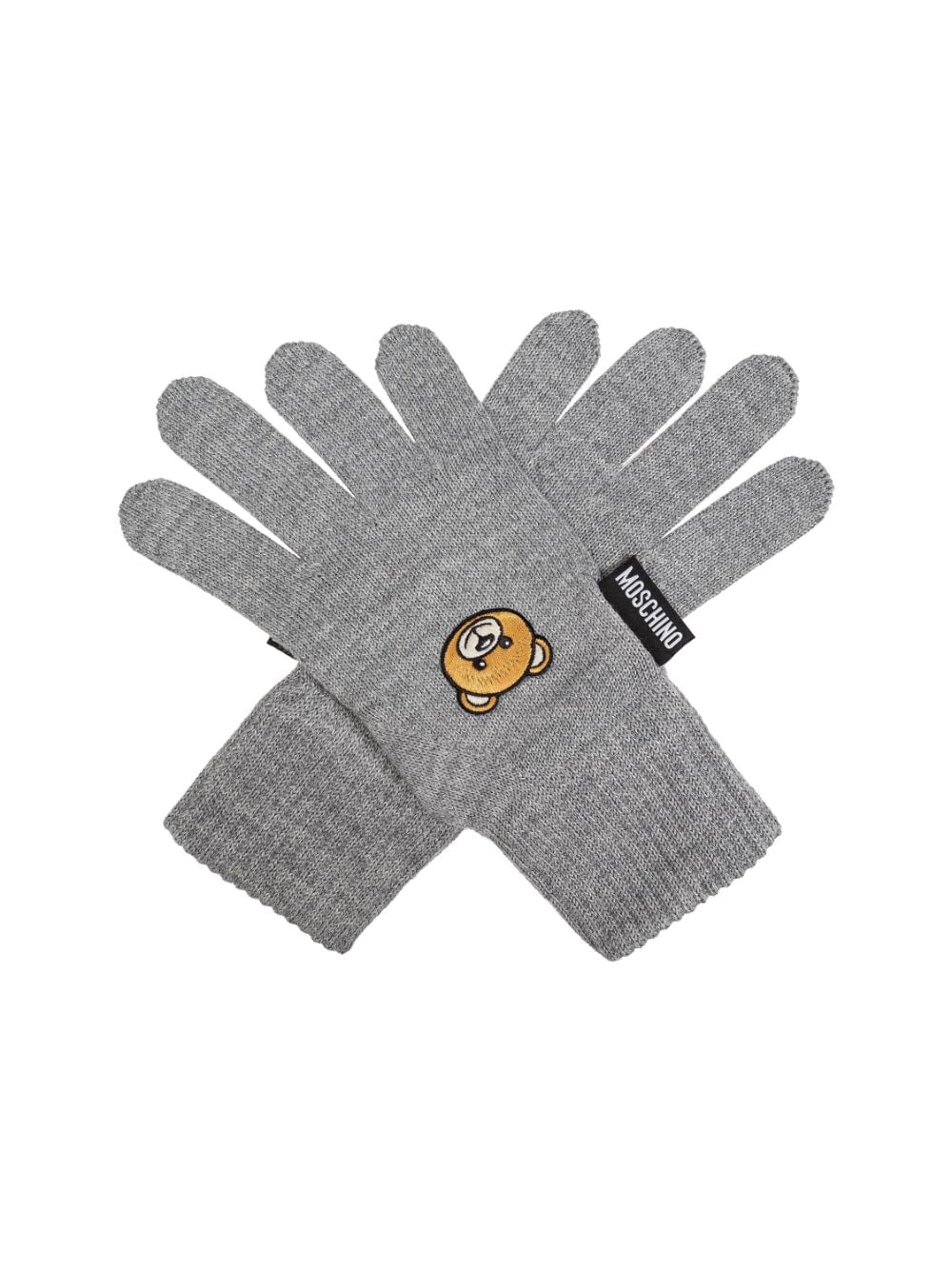 Shop Moschino Teddy Bear Gloves In Grey