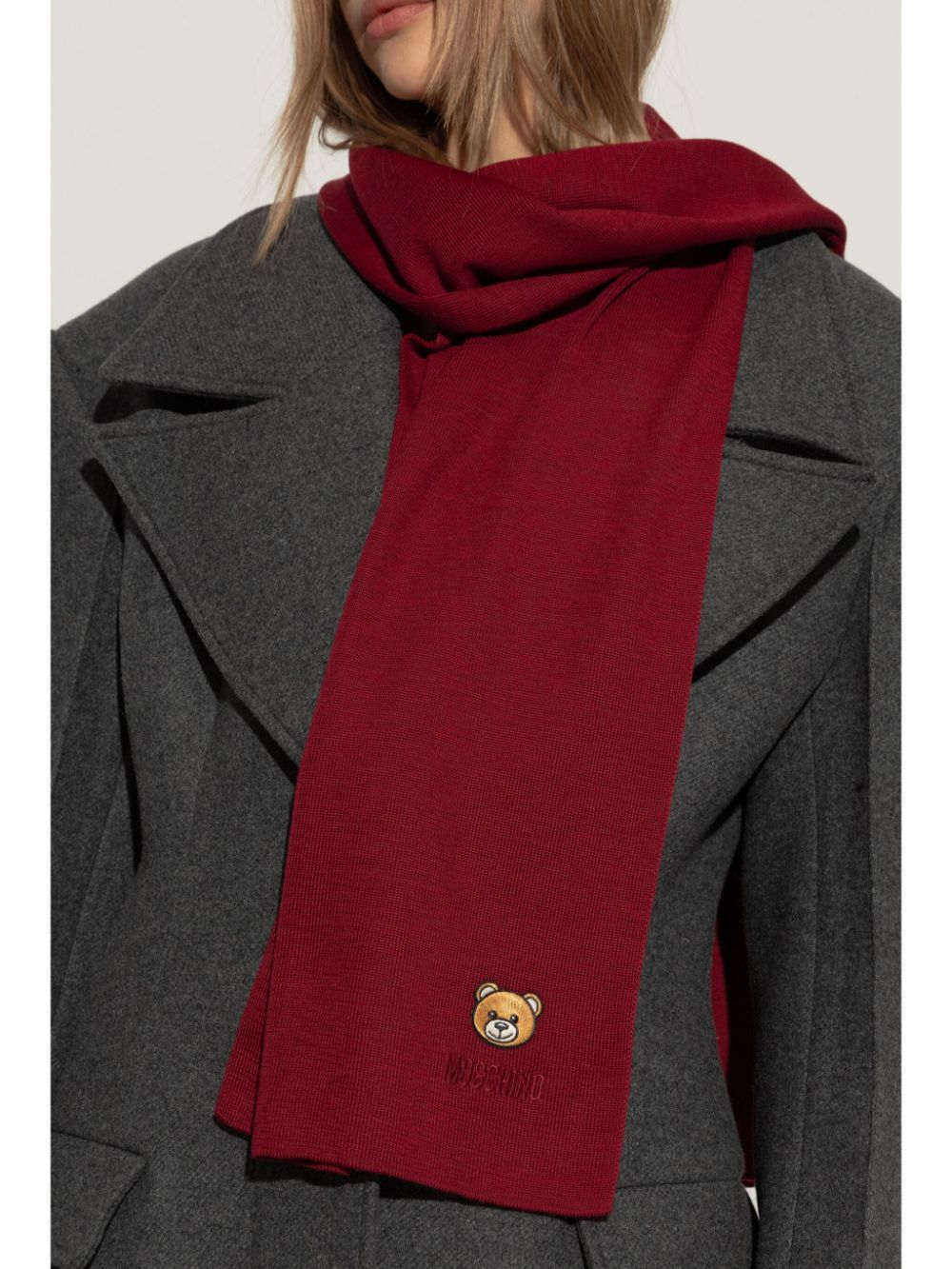 Shop Moschino Teddy Bear-motif Knitted Scarf In Red