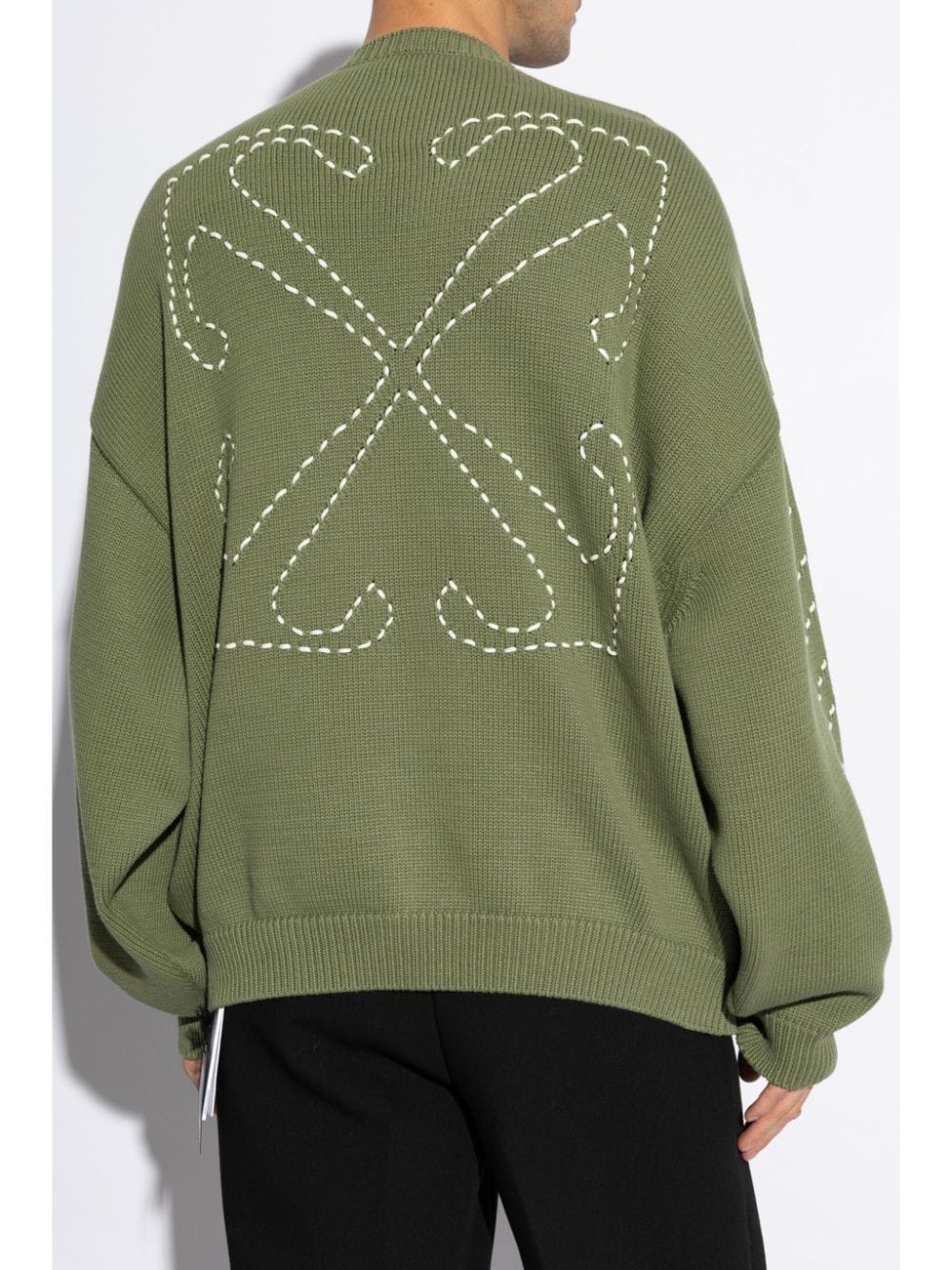 Shop Off-white Embroidered-logo Knitted Jumper In Green