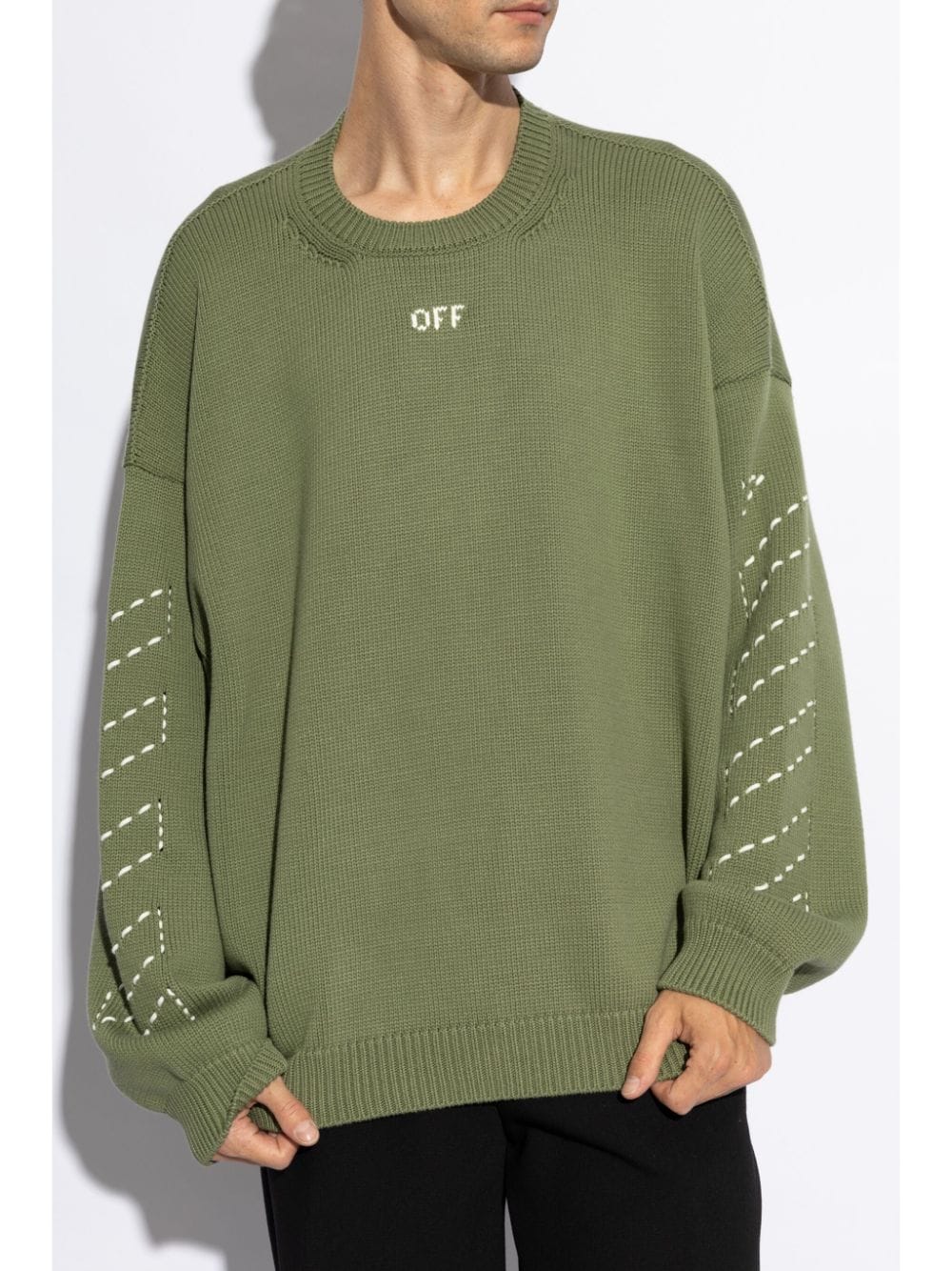 Shop Off-white Embroidered-logo Knitted Jumper In Green