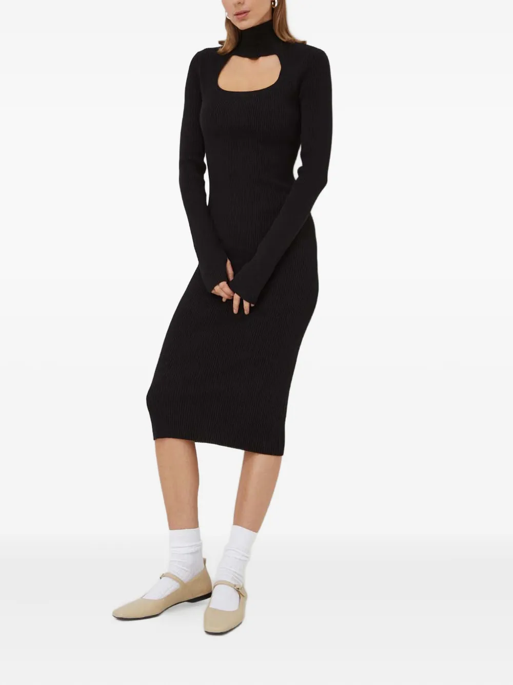 HERSKIND Midi-jurk met lange mouwen - Zwart