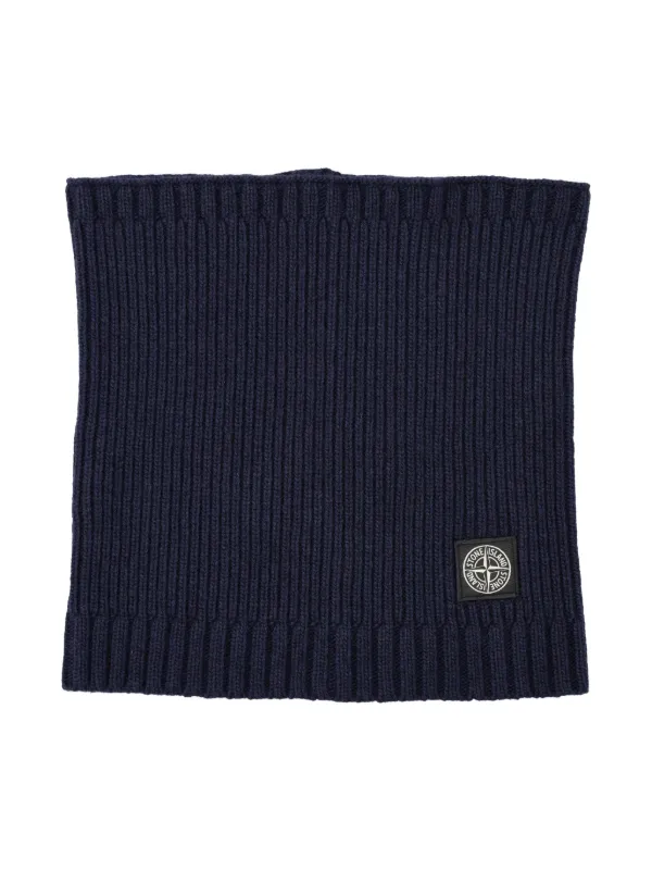Stone Island Junior logo-patch Knitted Scarf Black FARFETCH BN